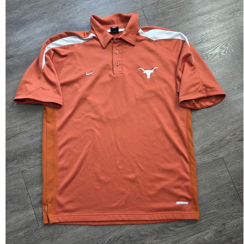 Nike Texas Longhorns Polo Mens Large Orange Sphere Dry Short Sleeve Shirt